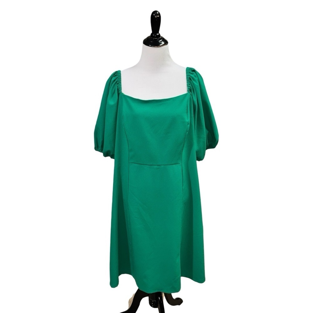 Isabel & Nina Women's Size XL Mini Dress Puff Sleeves Kelly Green Smocked Back